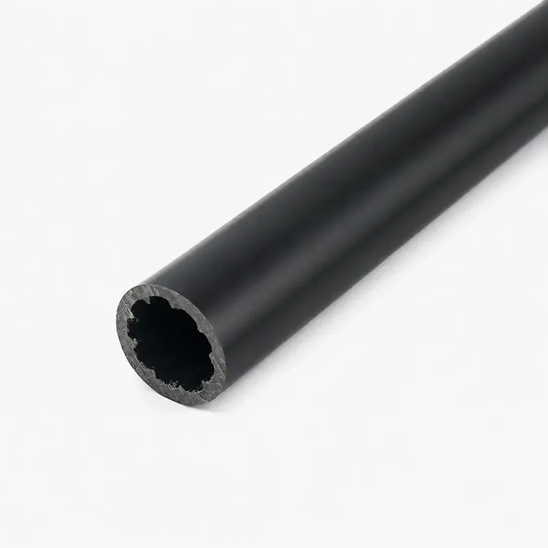 Close-up of a black ABS tube with a splined inner bore