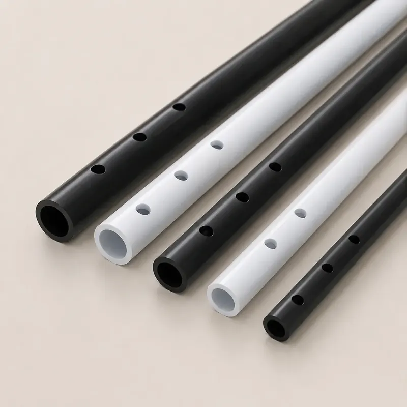 Perforated ABS round tubes in black and white
