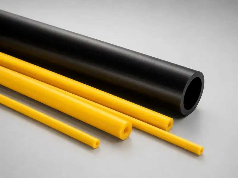 ABS round pipes and small solid rods in black and yellow