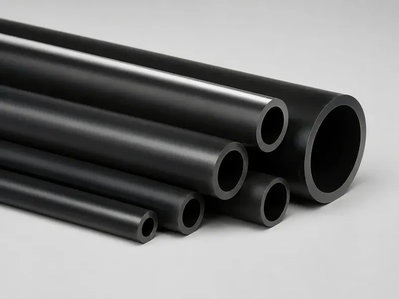 Black ABS pipe cross sections in several sizes