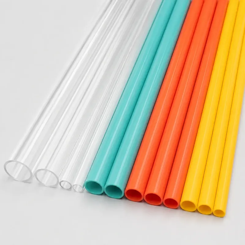 White teal orange and yellow ABS round tubes in multiple sizes