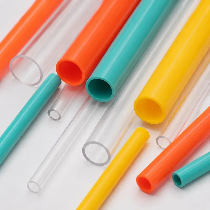 Close-up of clear and colored ABS tube cross sections