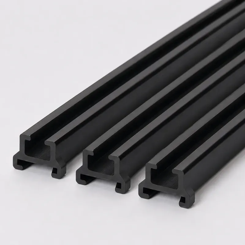 Black slotted ABS extrusion profiles showing channel geometry