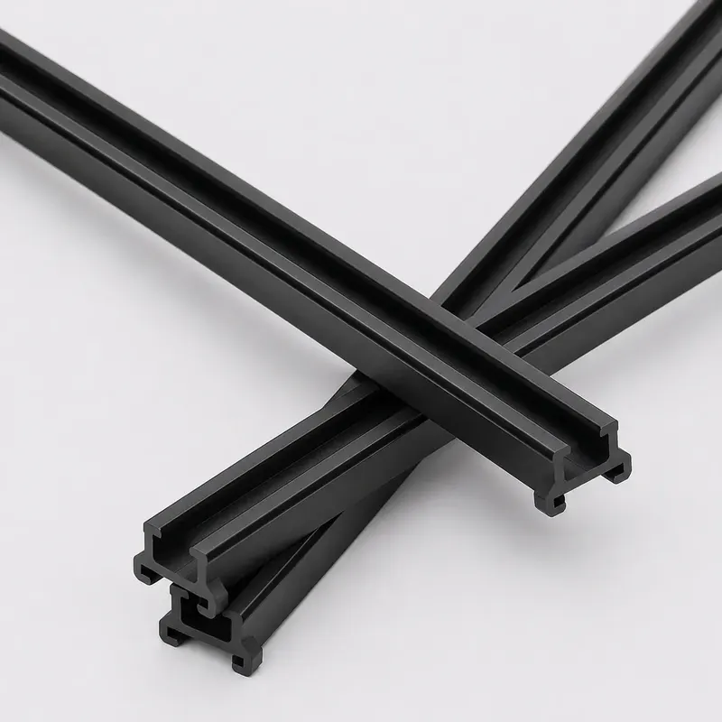 Crossed black ABS slot rails for frame and guide applications