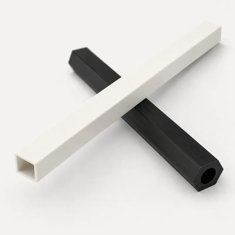 White square tube crossing a black hexagonal tube