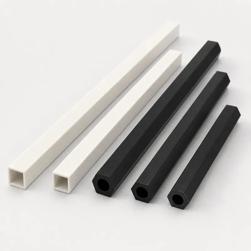 White and black custom ABS tubes in square hexagonal and round shapes