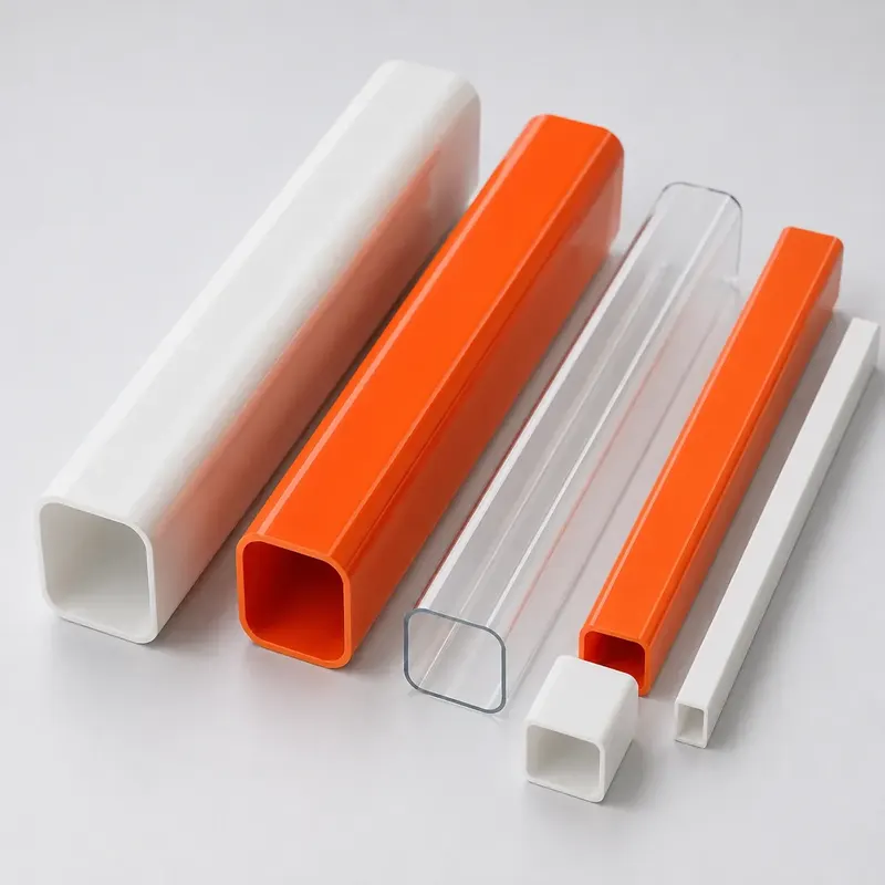 White orange and clear rectangular plastic tubes