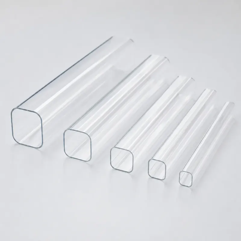Clear square and rectangular plastic tubes arranged by size