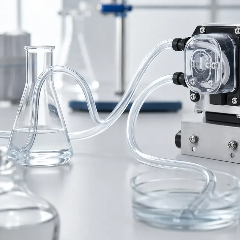 Clear PVC tubing installed in an industrial fluid transfer setup