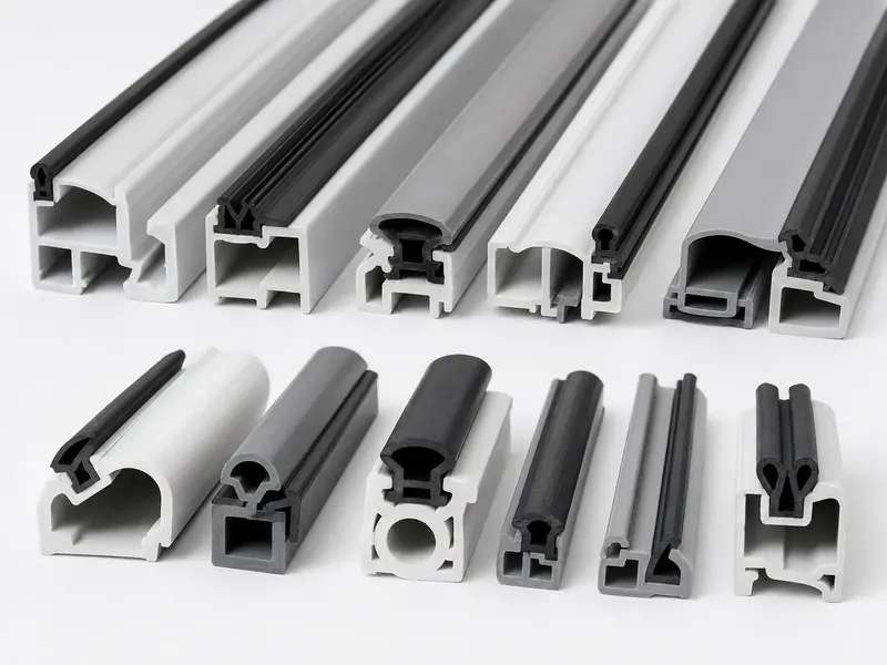 Assorted dual-material PVC extrusion profiles and trims