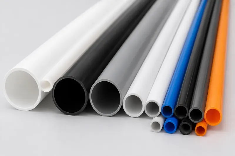 White black gray blue and orange polypropylene tubes by diameter