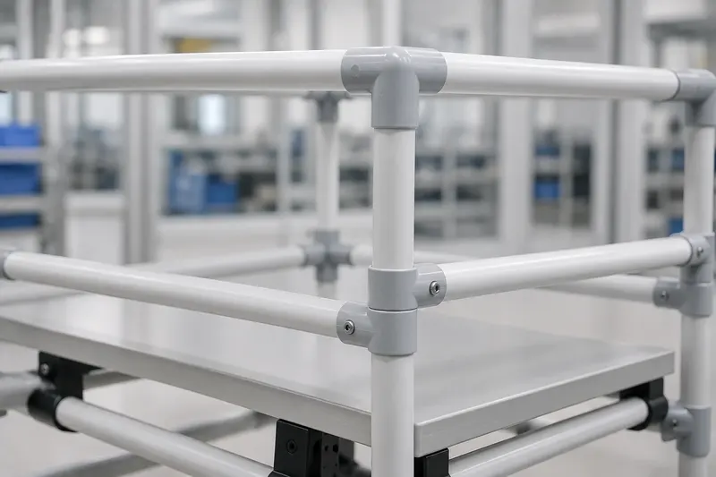 White PP tubes assembled into a lightweight industrial frame