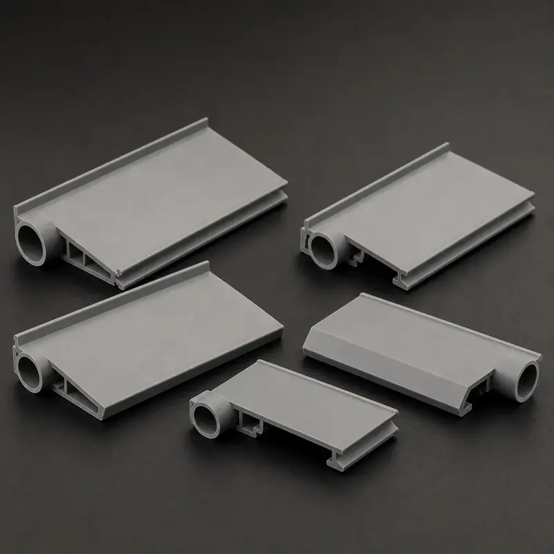 Grey PVC LED housing profiles with a hollow hinge edge