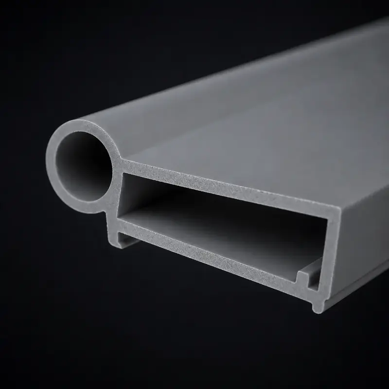 Close-up of a cut PVC lighting-housing hinge