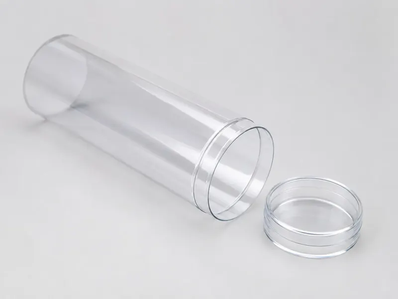 Open transparent PVC tube with a separate end cap