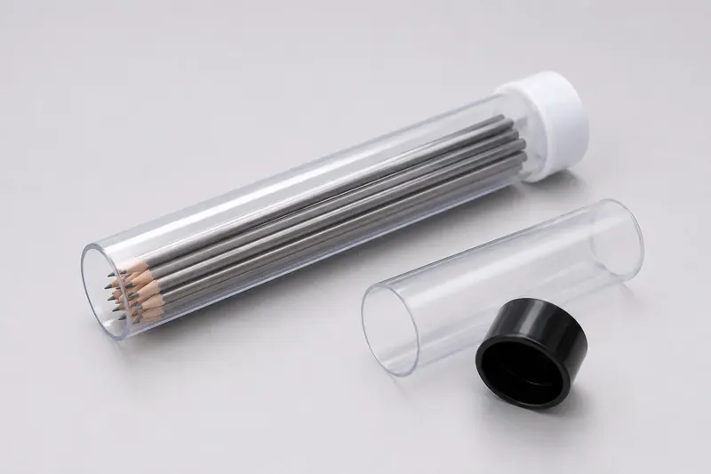 Transparent PVC tube used to package pencils with removable caps