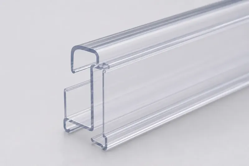 Close-up of PVC data strip cross sections and clip geometry