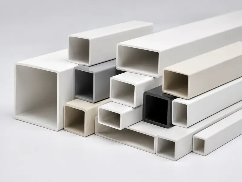 White gray and black PVC square and rectangular tubes