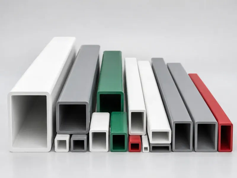 Colored PVC rectangular tubes in white gray green red and black