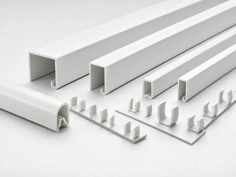 White PVC U-channel and edge trim profiles in multiple sizes