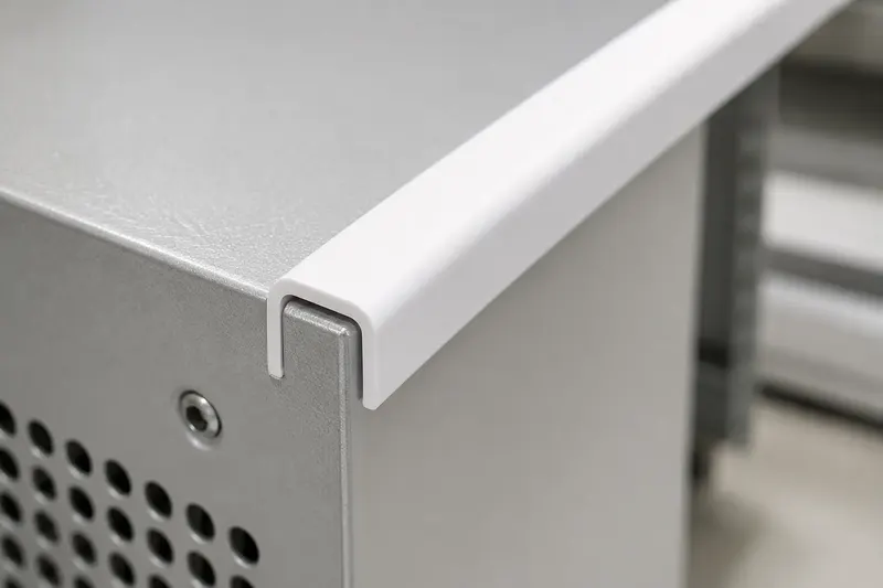 White PVC edge trim fitted to a metal panel