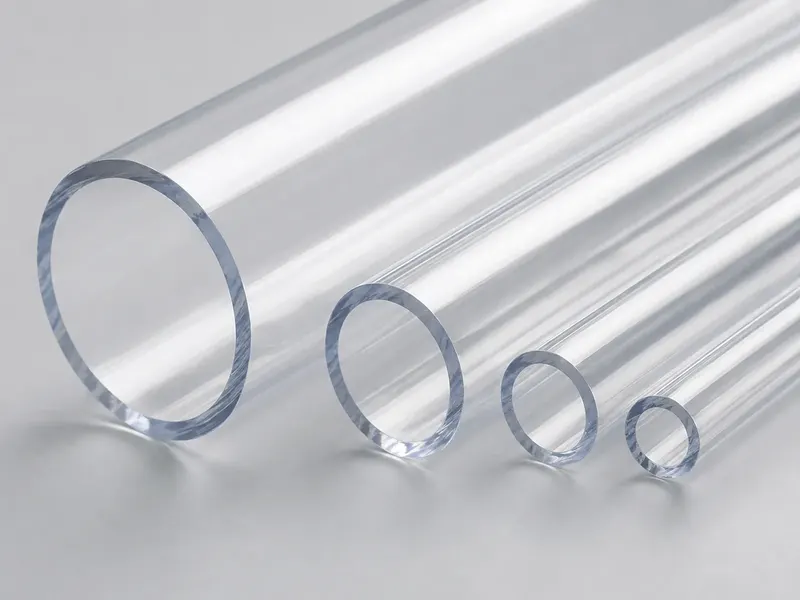 Close-up of clear PVC tube cross sections and wall thicknesses