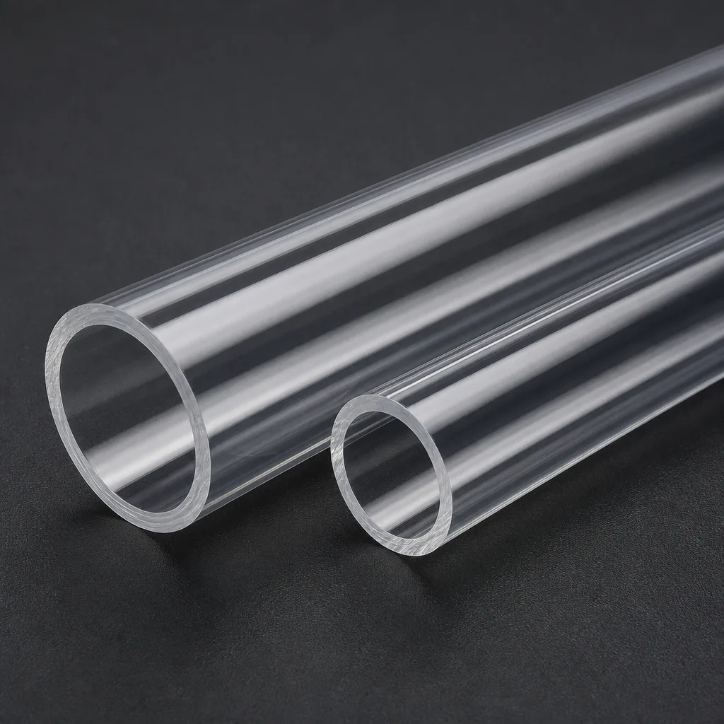 Clear polycarbonate PC tubes showing hollow ends