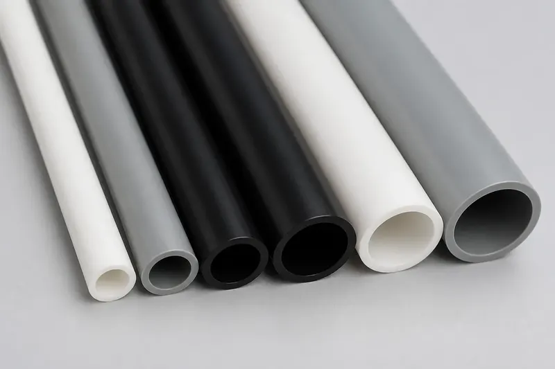 White gray and black custom PP tubes for chemical transfer