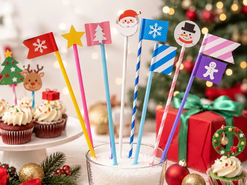 Color PP flag sticks used for small Christmas display flags and table decorations