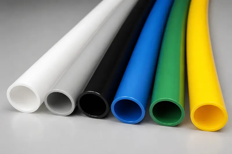 Colored PP round tubes in white, gray, black, blue, green and yellow