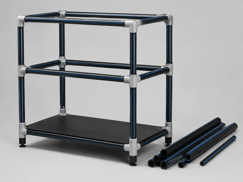 Lightweight frame assembled from black PP tubes and connectors