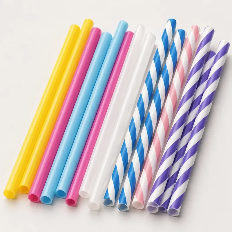 Mixed plain-color and striped plastic flag stick options