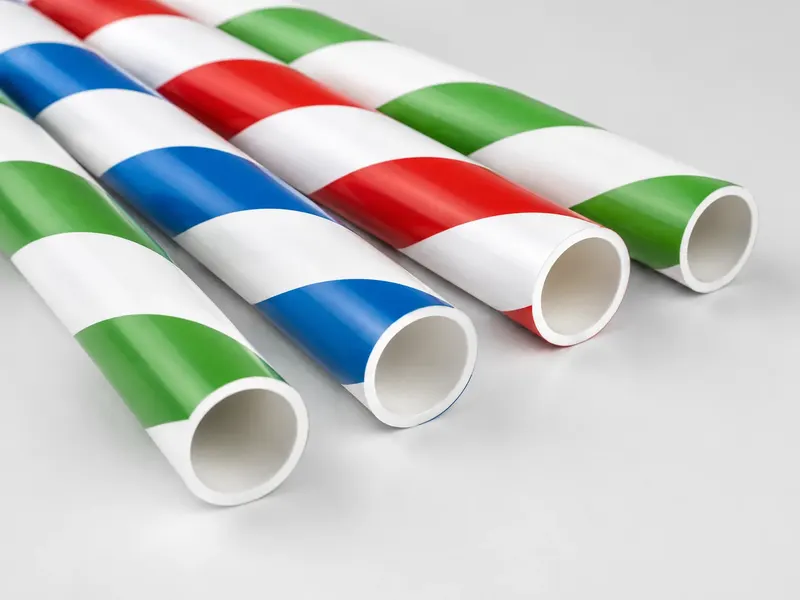 Custom striped PVC tubes in multiple colors and diameters