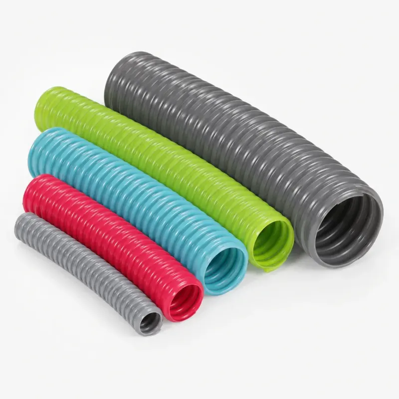 Flexible PVC corrugated hose pieces in multiple colors