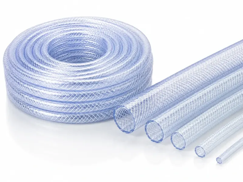 Clear fiber-reinforced PVC hose in coil and straight lengths