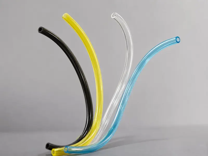 Black yellow clear and blue PVC tube cut samples