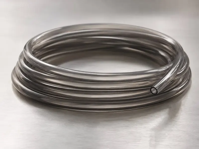 Gray transparent PVC hose supplied in a compact coil