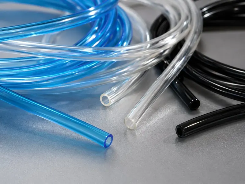 Blue clear and black PVC tubes showing custom color options