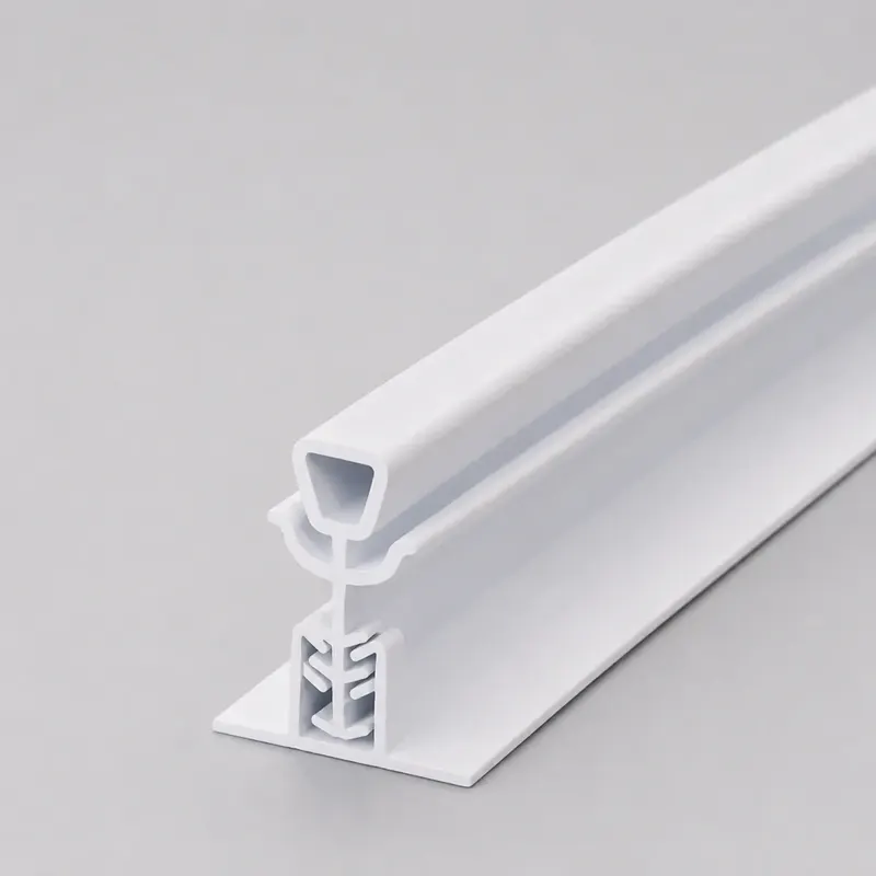 White PVC clip and channel extrusion profiles