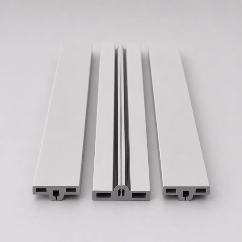 Gray custom PVC profile samples with complex cross sections