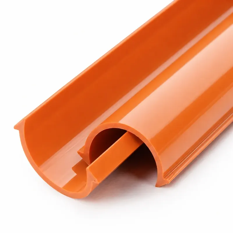 Close-up of orange curved PVC profile geometry
