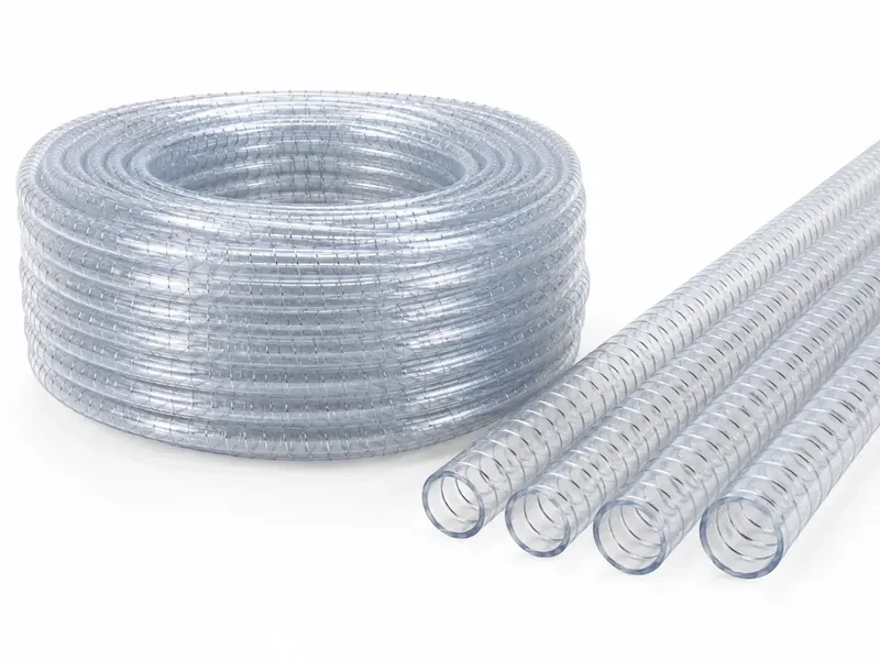 Clear PVC steel wire hose in coil and straight lengths