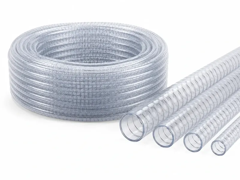 Transparent spiral-wire reinforced PVC hose coil