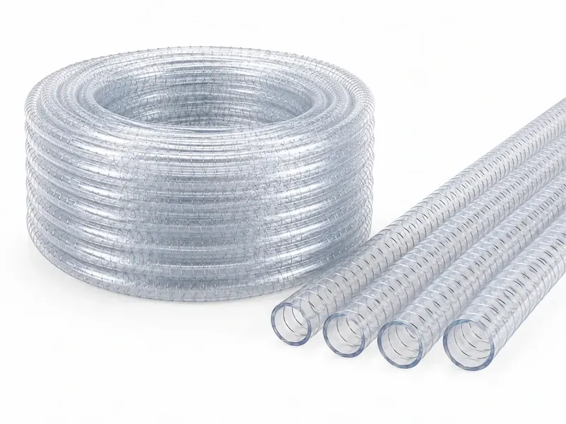 PVC steel wire hose arranged in coil and straight sections