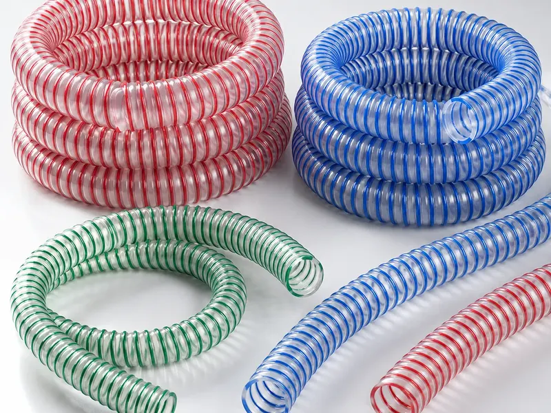 Two-color spiral PVC hose coils with open ends