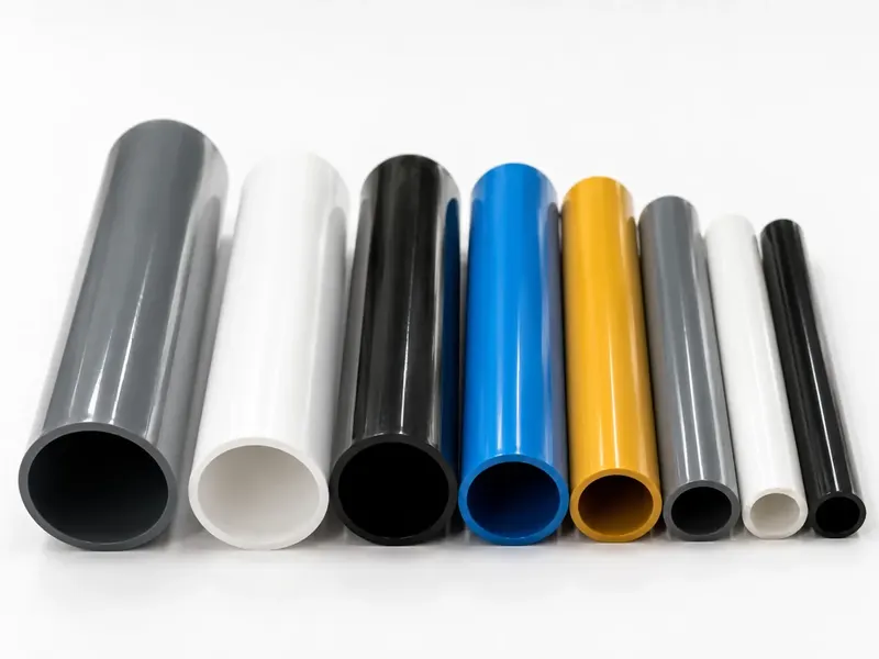 PVC pipe assortment with front-facing circular cross sections