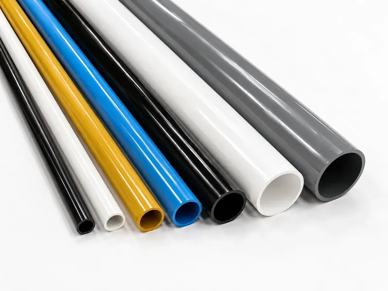 Custom rigid PVC pipes arranged diagonally by color and size