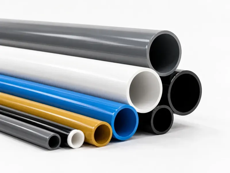Stacked rigid PVC tubes showing multiple diameters